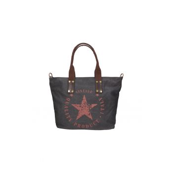 Geanta shopper din material textil cu imprimeu cu stele