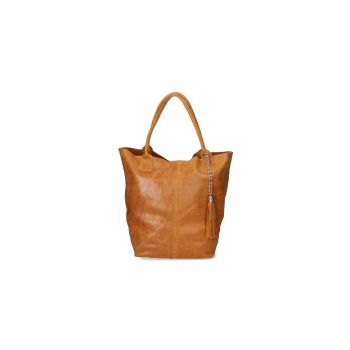 Geanta shopper din piele cu accesoriu cu franjuri