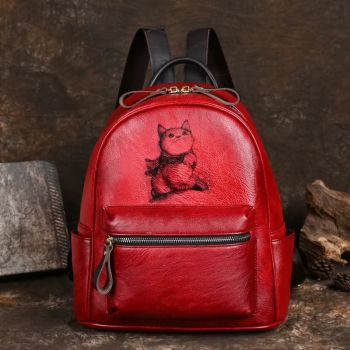 Rucsac dama, Saelis GT3339, piele naturala, Rosu