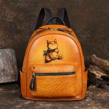 Rucsac dama, Saelis GT3340, piele naturala, Cognac