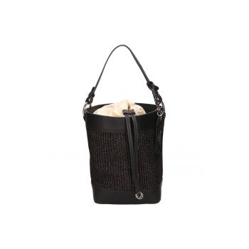Geanta bucket cu detalii de piele