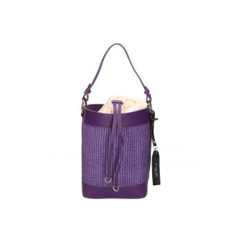 Geanta bucket cu detalii de piele