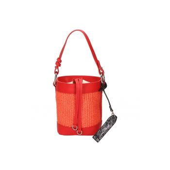 Geanta bucket cu detalii de piele