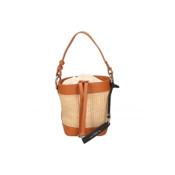 Geanta bucket cu detalii de piele