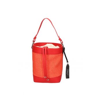 Geanta bucket cu detalii de piele