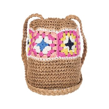 Geanta bucket de paie Hello Apricot