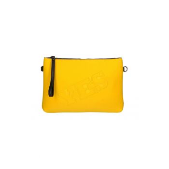 Geanta crossbody cu fermoar si text in relief