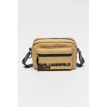 Geanta crossbody de bumbac cu bareta ajustabila cu logo