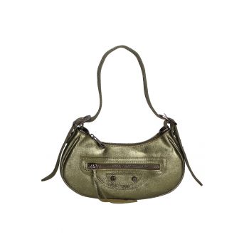Geanta crossbody de piele cu aspect metalic