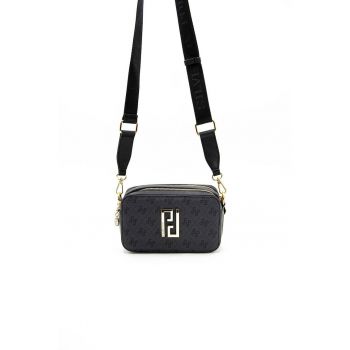 Geanta crossbody de piele ecologica cu logo metalic