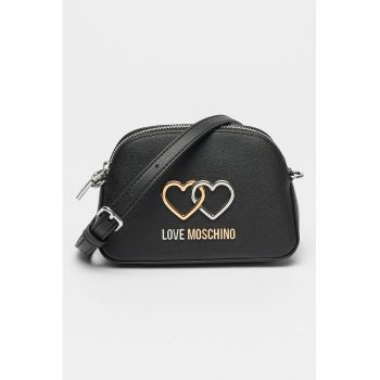 Geanta crossbody de piele si piele ecologica cu aplicatie logo