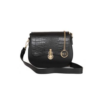 Geanta crossbody din piele cu segment cu aspect de piele de crocodil