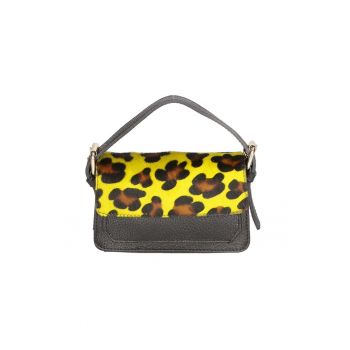 Geanta crossbody din piele cu segment din piele cu par scurt