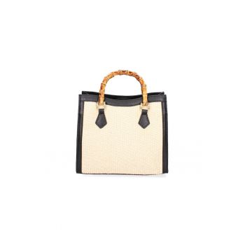 Geanta de piele si material textil cu maner