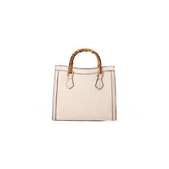 Geanta de piele si material textil cu maner