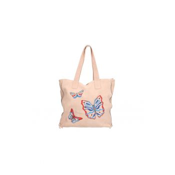 Geanta shopper de piele cu fluturi