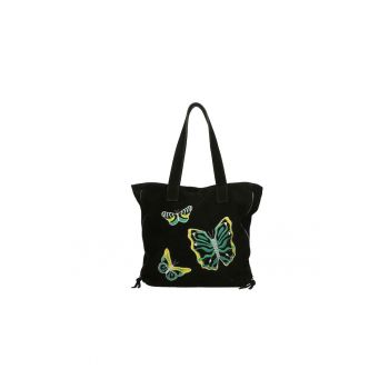 Geanta shopper de piele cu fluturi