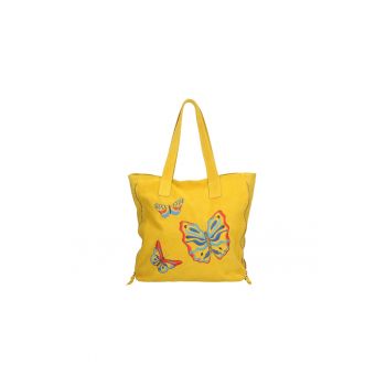 Geanta shopper de piele cu fluturi