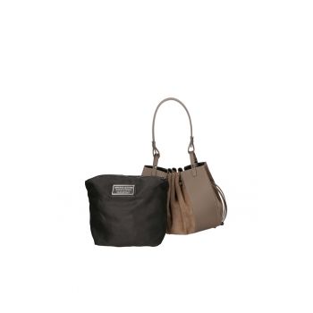 Geanta bucket din piele si piele intoarsa - Maro taupe
