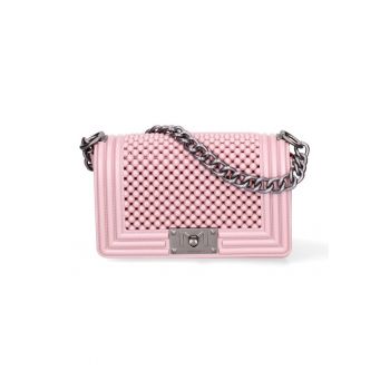 Geanta crossbody cu clapa si maner din lant