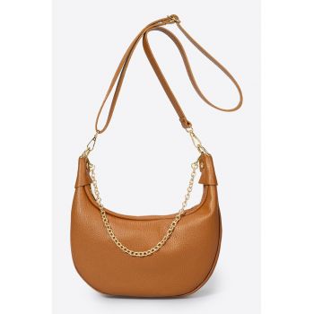 Geanta crossbody de piele cu maner de lant