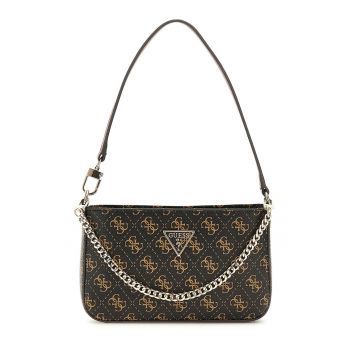 Geanta crossbody de piele ecologica cu imprimeu logo si maner din lant