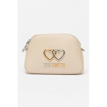 Geanta crossbody de piele si piele ecologica cu aplicatie logo