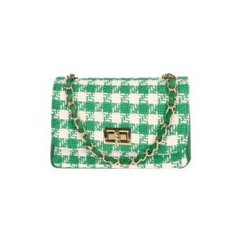 Geanta crossbody din piele si material textil cu model