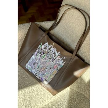 Geanta tote de piele ecologica - pictata manual