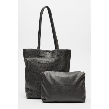 Set de etui si geanta tote de piele ecologica cu decupaj