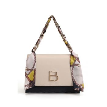 Geanta crossbody de piele ecologica cu accesoriu esarfa - Crem