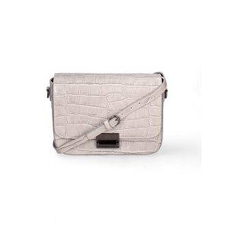 Geanta crossbody din piele cu clapa si aspect de piele de crocodil