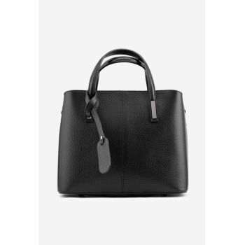 Geanta dama din piele texturata neagra