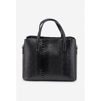 Geanta dama neagra confectionata din piele croco