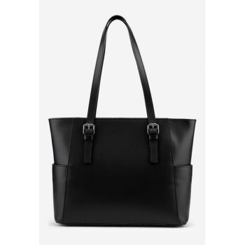 Geanta dama neagra din piele cu manere ajustabile