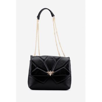 Geanta din piele neagra cu ornament auriu