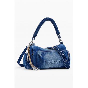 Geanta bowler din denim cu logo