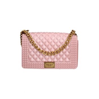 Geanta crossbody cu clapa si aspect matlasat