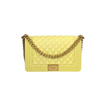 Geanta crossbody cu clapa si aspect matlasat