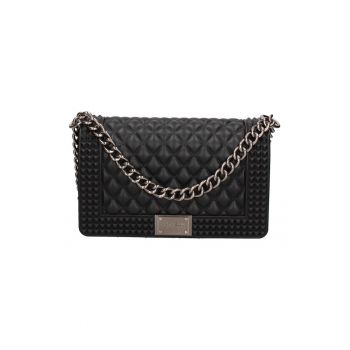 Geanta crossbody cu clapa si aspect matlasat