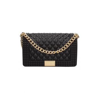 Geanta crossbody cu clapa si aspect matlasat