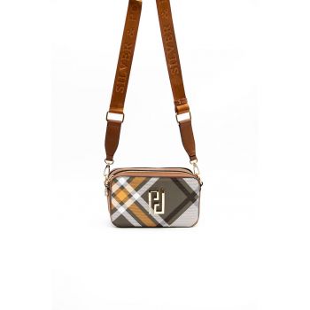 Geanta crossbody de piele ecologica cu logo metalic