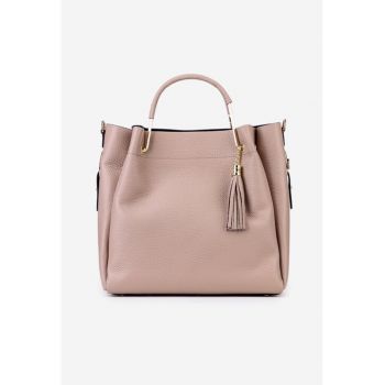 Geanta de dama maro inchis din piele texturata cu accesoriu ciucurewdqf