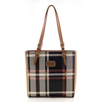 Geanta shopper de piele ecologica cu model in carouri