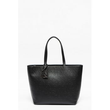Geanta shopper din piele ecologica cu accesoriu logo