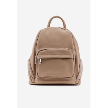 Rucsac dama taupe din piele cu buzunare