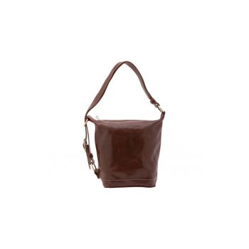 Geanta bucket uni de piele cu bareta ajustabila