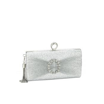 Geanta clutch argintiu cu brosa BYH8815 05 12637