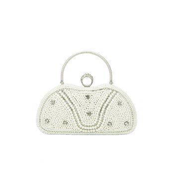 Geanta clutch crem/argintiu cu perle si pietricele BME-22732 05 13293