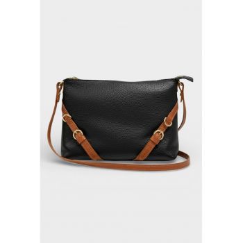 Geanta crossbody de piele cu aspect texturat - Negru